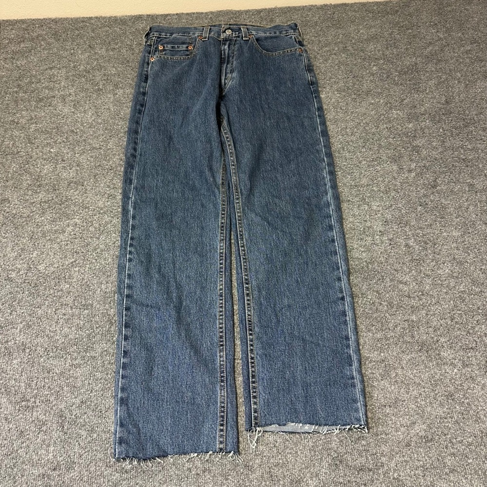 Levi's Jeans Mens Size 32 Blue 505 Regular Fit Straight Leg Raw Cut Hem Denim